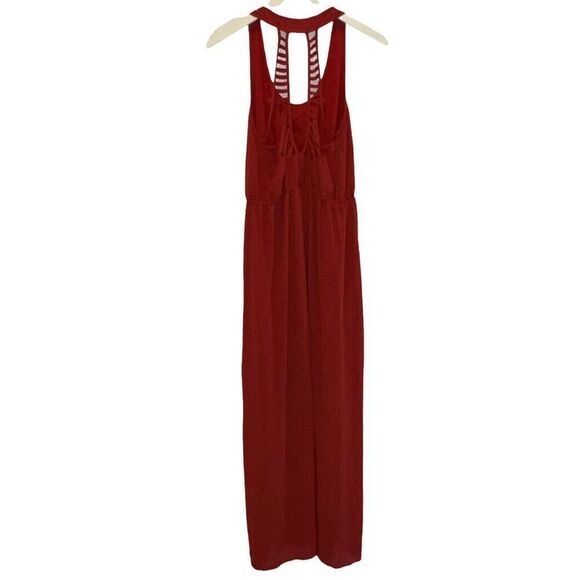 Anthropology Open Weaved Back Maxi Dress Women’s Large Rust Sheer Bottom - Picture 3 of 10